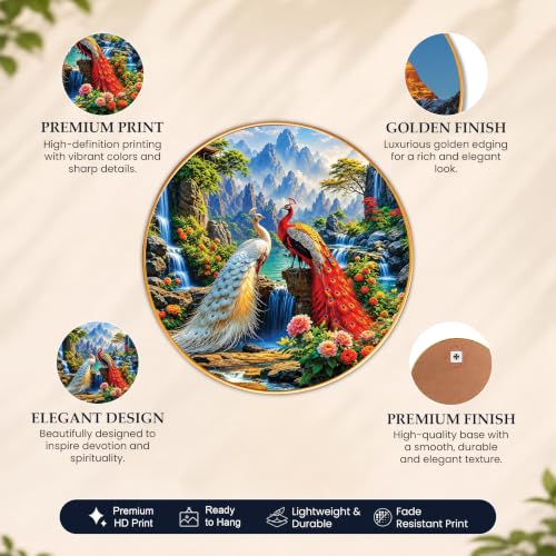Image of PAINTINGMANTRA Pair of Peacocks Vastu Framed Wall Art Painting For Living Room, Waterfalls & Mountains Poster with frame for Wall, Decoration item for bedroom & Home, 16 Inch