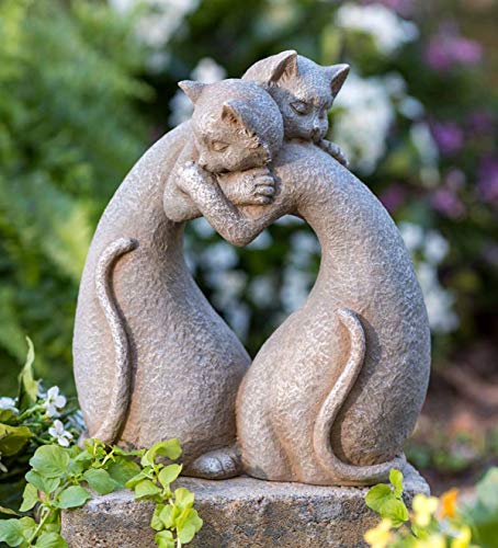Wind & Weather Hugging Heart Cats Stone-Finish Indoor/Outdoor Sculpture - 8.75 L X 4.25W X 10.25 H #TOP23