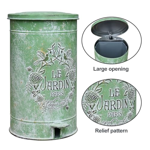 Image of Dog Poop Trash Can with Lid-15L /4Gal,Commercial Outdoor Retro Metal Garbage Can with Foot Pedal,Perfect for Shopping Mall,Office,Pets Park,Backyard