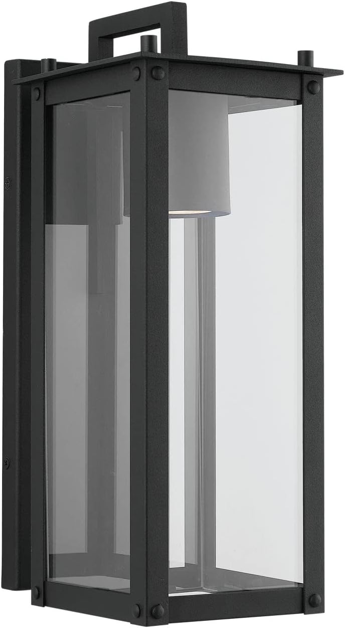 Capital Lighting 934611BK-GL Hunt Urban/Industrial Clear Glass Outdoor Wall Sconce, 1-Light 7 Watt, 15" H x 6" W, Black
