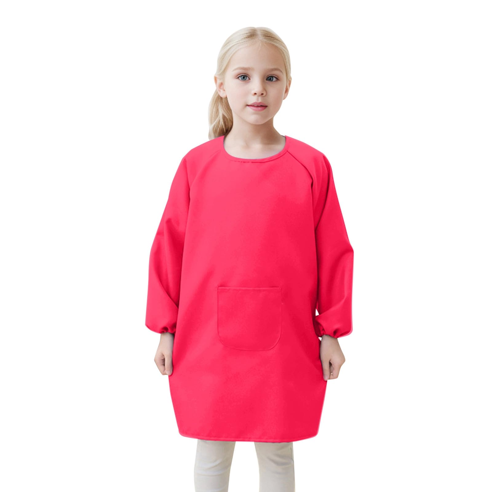 Kids Art Smock Long Sleeve Waterproof Painting Apron with Pocket for Toddlers and Children Artist Craft Smocks for Boys Girls Age 2T to 8 for School DIY Cooking Drawing (8-12 Years) Hot Pink