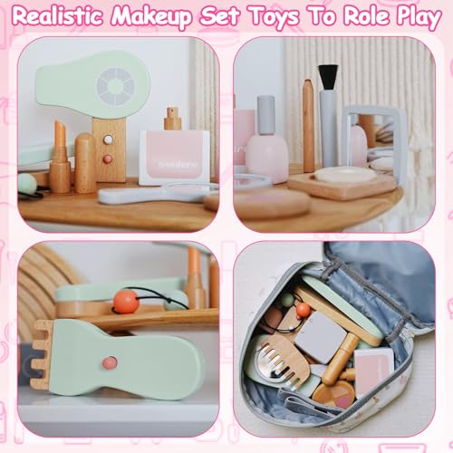 Gerbala Set Trucchi Bambina In Legno Finti, Giocattoli Di Trucco In Legno, Set Di Trucchi E Parrucchiere, Giochi Di Ruolo, Regalo Di Compleanno Di Natale Per 3 4 5 6 7 8 Bambina - 4