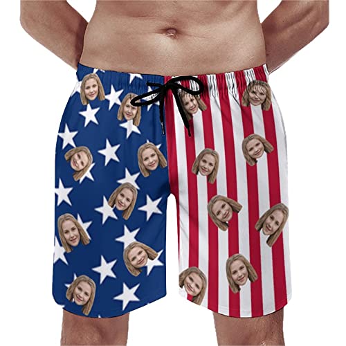 Custom Faces on USA Flag Men's Swim Shorts Photo Trunks Design Beach Shorts