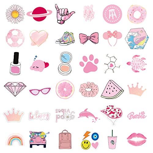 100 Pcs Preppy Stickers Pink Stickers Pack, Aesthetic Stickers Water Bottle,Smile Stickers,Vinyl Waterproof Stickers For Laptop,Bumper,Water Bottles,Computer,Phone,Hard Hat,Car Stickers And Decals #TOP1