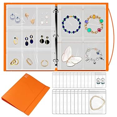 AMAZON - 17Dec Extra Large Transparent Jewelry Storage Book Box with 300 Slots,Clear Travel Earring Jewelry Organizer Binder with Pocket,150 Plastic PVC Bag for Ring,Necklace,Bracelets,Stud