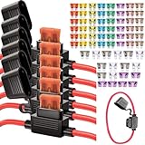 6pcs Inline Fuse Holder 12V, 12 AWG Waterproof Fuse Holder with 66 Pcs Standard Car Fuses (2A/3A/5A/7.5A/10A/15A/20A/25A/30A/35A/40A, in Line Fuse Holders for Marine Auto Electrical Circuits.