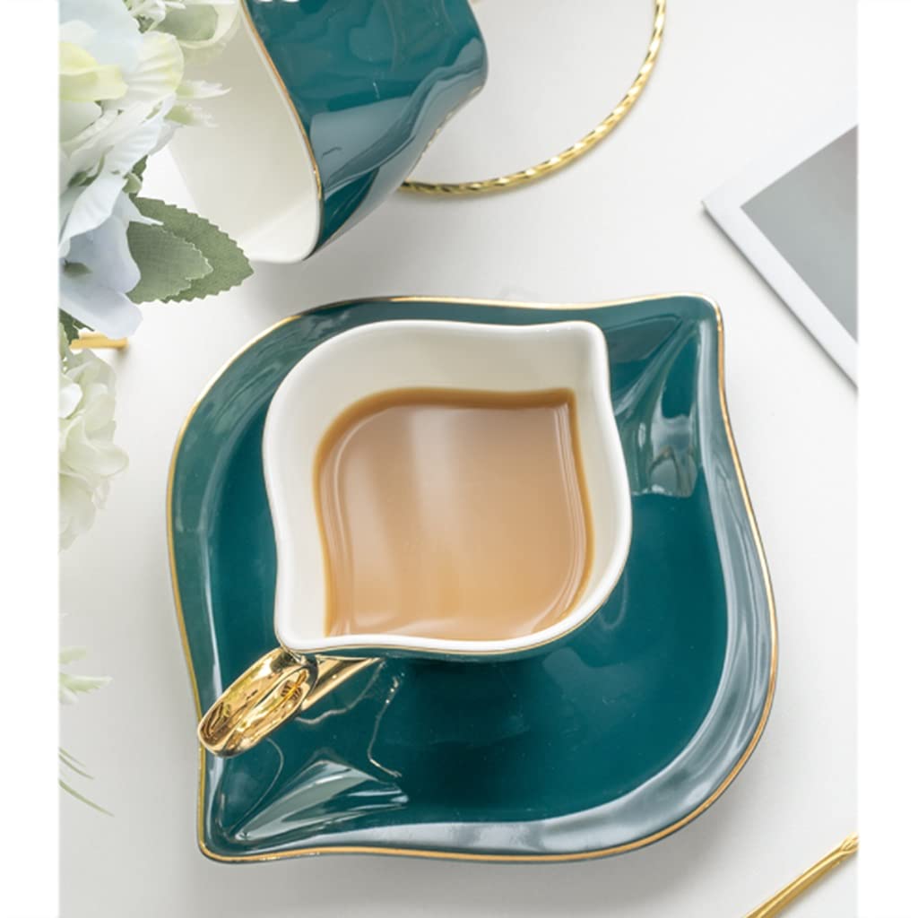 Juego de Tazas de té con Forma de rombo y Cuchara, Tazas de Porcelana con platillos, Soporte de Metal para café, té y café.