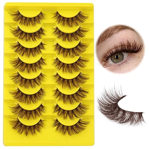 Alice Brown Lashes False Lashes Natural Look Eyelashes Cat Eye Faux Mink Lashes With Clear Band Wispy Fake Eyelashes Lash Strips 8 Pairs cover
