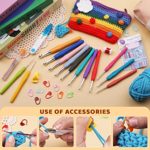 Image of Crochet Kit with Soft Grip Handles - Full Crochet Hook Set for Beginners & Yarn Lovers - Ergonomic Crochet Tools for DIY Craft & Gifting (Crochet Hooks Set)