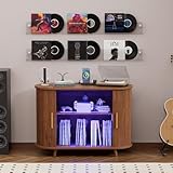 YKVIQBY Large Record Player Stand with LED Lights, Vinyl Record Storage with Charging Station & USB Ports, Record Player Cabinet for Living Room(Natural, 55in) (Walnut, 39in)