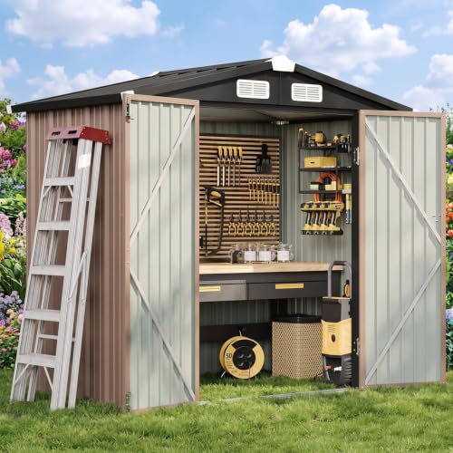 Aoxun 6.2x4 FT Shed Outdoor Storage Shed, Brown