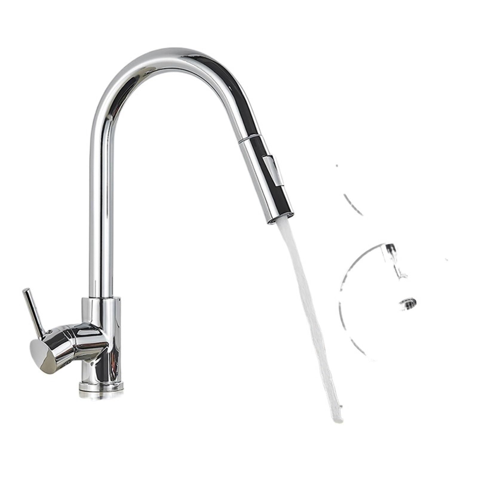 Rrypbovg Chrome Pull Out Faucet Nickle Gold Kitchen Faucets Stainless Steel Pull Down Stream Sprayer Deck Mount Water Sink Taps Black Brushed(Chrome)