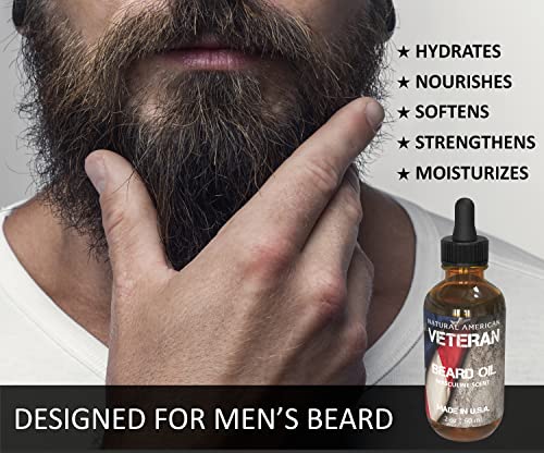 Natural American Veteran Beard Oil – 100% All Natural, Masculine Scent, Essential Oils, Organic Argan & Jojoba Oils – Moisturizes, Softens & Strengthens - Made In Usa – Men’s Beard Conditioner, 2 Oz #TOP2