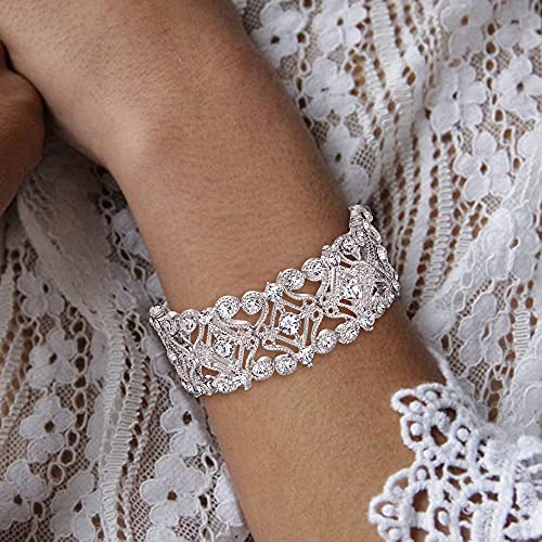 Brilove Wedding Bridal Women's Round Crystal Bangle Diamond Stretch Tennis Bracelet Clear Silver-Tone #TOP1