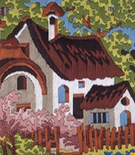 HUNNY- BUNCH® Premium Anchor Stitch Kit for Children to Adults Crafters, Long Stitch Kit with Beautiful 22 Cotton Skeins (Art - AIM1000-00028 - Brown Cottage)