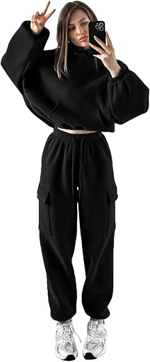 KOTTY Women's Co-Ords Solid Sweatshirt with Sweatpant Jet Black (Black,XL)_KTTWINTERSET125XL