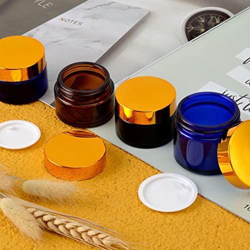 Lil Ray 2 Oz Glass Cream Jars with Gold Lid, Empty Cobalt Blue Glass Containers, Refillable Cosmetic Vials for Lotion, Ointment (12 PCS)4
