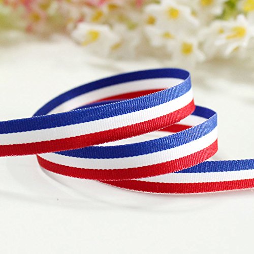 45 Meters Stripe Grosgrain Ribbon Striped Fabric Lace Trimming Patriotic Ribbon Strap Belt Width 2.5cm for Clothing Embellishments Gift Wrapping(Blue White and Red) - Image 4