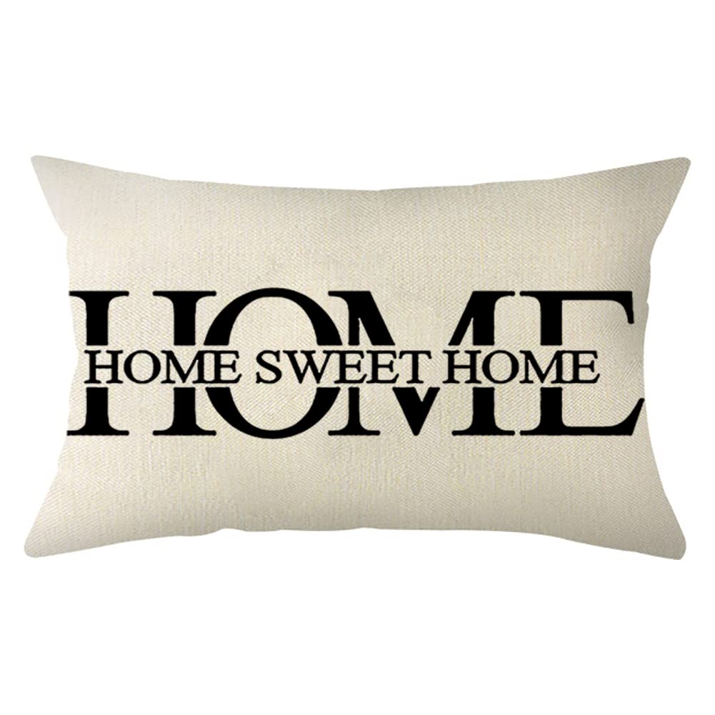 Ogiselestyle Farmhouse Pillow Covers with Home Sweet Home Quotes 12" x 20" Lumbar Pillow Covers Home Decorative Cotton Linen Cushion Case for Sofa Couch Housewarming Gifts Family Room Décor