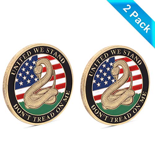 zcccom 2 pcs Set of Challenges Coins Deluxe Collector’s Set | Don't Tread on Me - Liberty Bell Challenge Coin - Officially Licensed Each Coin Comes w/ a Plastic Round Display Case