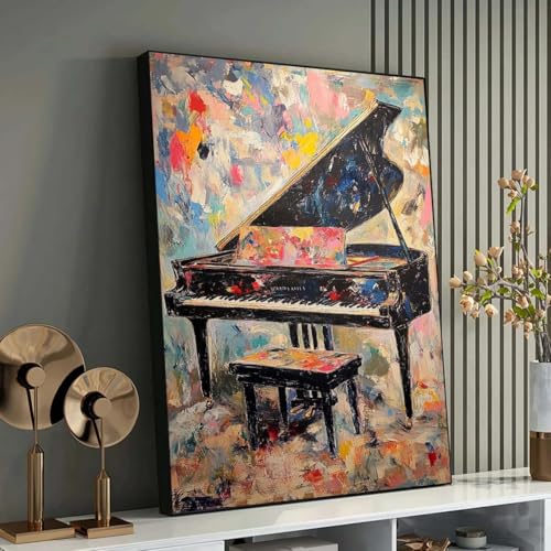 Grand tableau de piano coloré sur cadre intérieur robuste 60x90cm