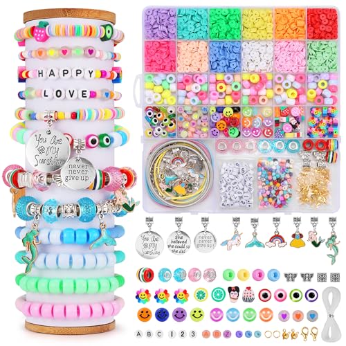 Kit para Hacer Pulseras, 5300+pcs Abalorios para Hacer Pulseras, Set de Pulseras para Niñas 5-12 Años, Juego para Hacer Pulseras Niñas, Kit de Fabricación de Joyas con Colgantes de Unicornio y Sirena