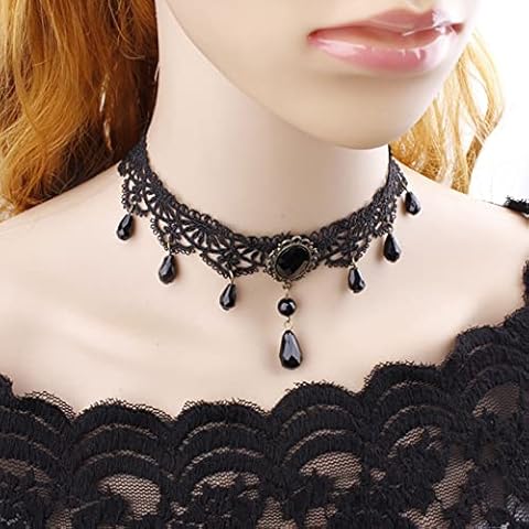Aneneiceera Boho Rhinestone Black Lace Choker Necklace Black Teardrop Necklace Choker Gothic Droplet Crystal Collar Necklace Retro Vintage Clavicle Necklace Chain Jewelry Gifts for Women and Girls Cover
