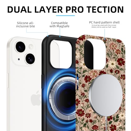 Coque fine pour iPhone 14 antichoc compatible MagSafe transparente à fleurs