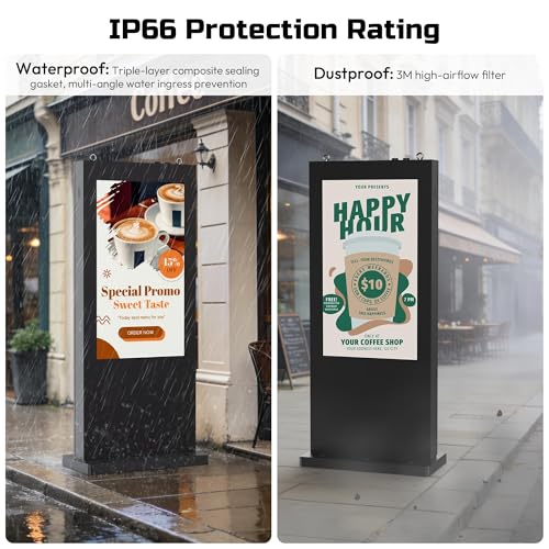 Image of 55 Inch 4K Outdoor Digital Signage, IP66 5000 Nits Auto-Brightness Adjustment Floor Standing Kiosk, CMS /WiFi /HDMI /USB Input, Multifunctional Advertising Display for Business Advertisement