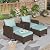 MIXPATIO 4 Pieces Swivel Wicker Patio Furniture Set, Rattan Outdoor Conversation Set with 2 Pieces Swivel Glider Chairs, 2 Pieces Ottomans, Blue