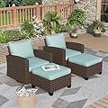 MIXPATIO 4 Pieces Swivel Wicker Patio Furniture Set, Rattan Outdoor Conversation Set with 2 Pieces Swivel Glider Chairs, 2 Pieces Ottomans, Blue