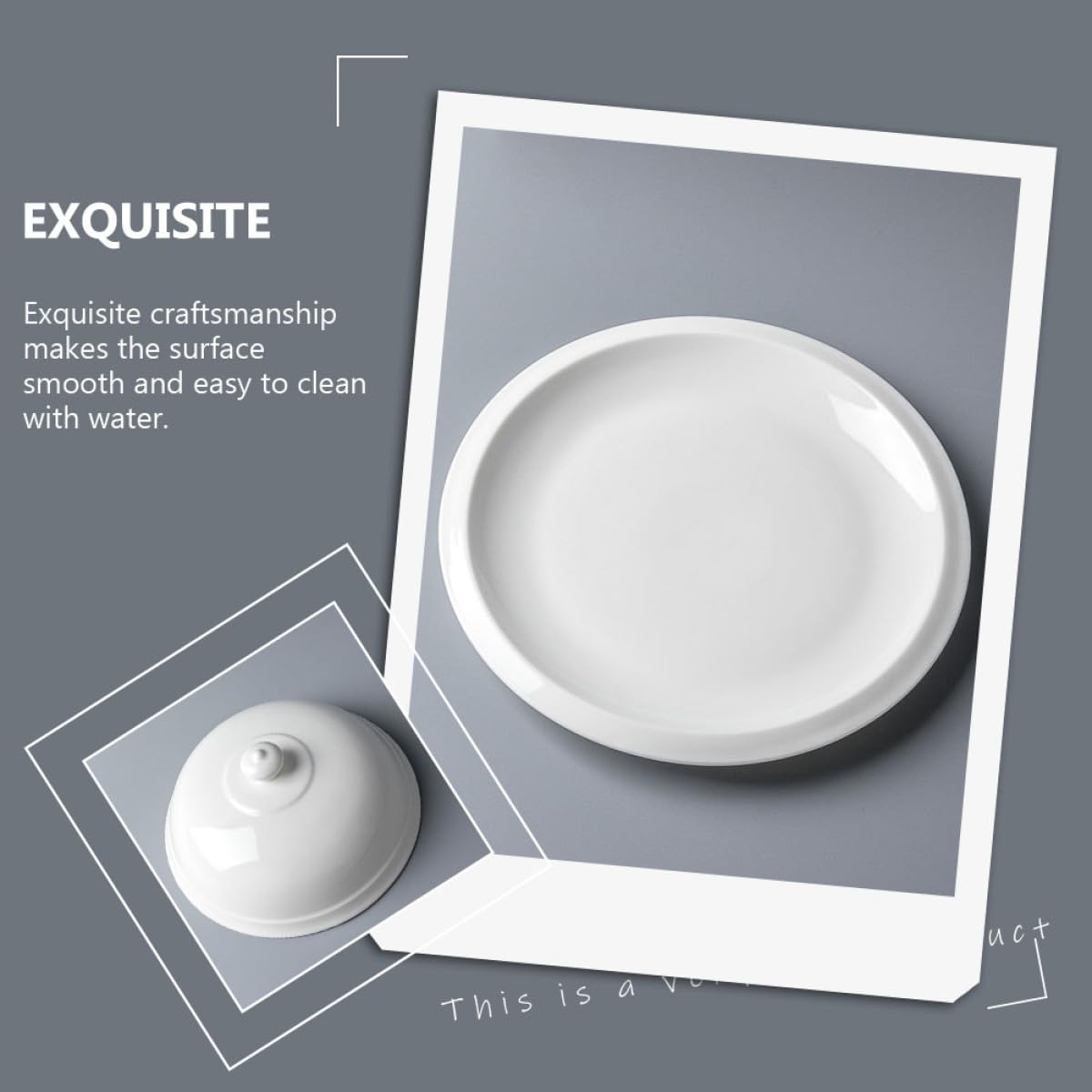 LALAFINA Plato de Cerámica Estilo Francés con Tapa, Fácil de Limpiar, Adecuado para Servir Carne y Postres en Casa o Restaurante, Color Blanco Elegante