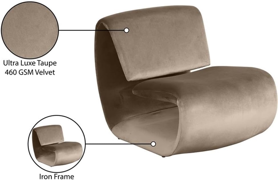 BOWERY HILL Contemporary Accent Chair, Taupe Velvet Upholstery, Iron Frame, 26" W x 34.5" D x 27" H, Sculptural Art Deco Design, Organic Shape, Durable Seating for Living Room or Bedroom