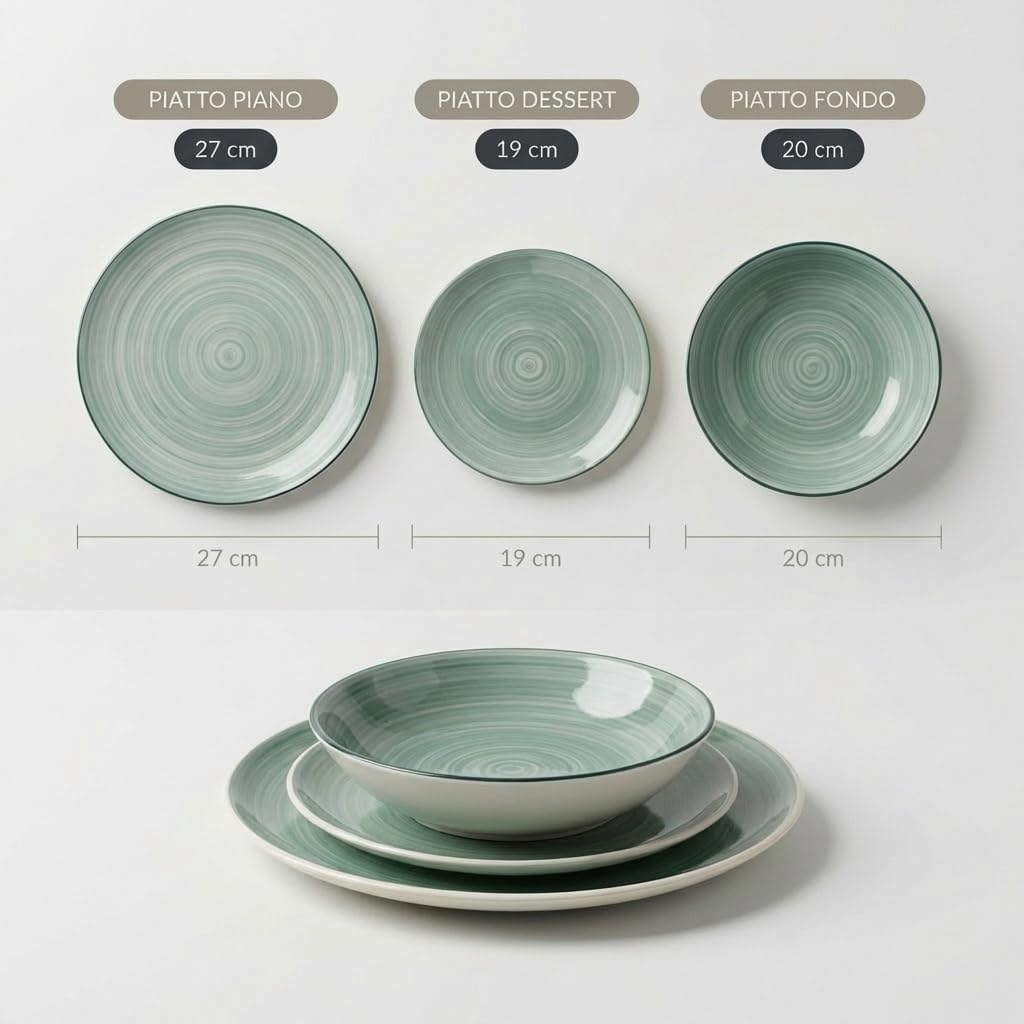 INTRECCI Servizio Piatti – Set Completo per 6 Persone in Porcellana – Design Moderno – Piatti Tavola Eleganti – Compatibili Lavastoviglie e Microonde - Set 18 piatti, modello: Linea Natura