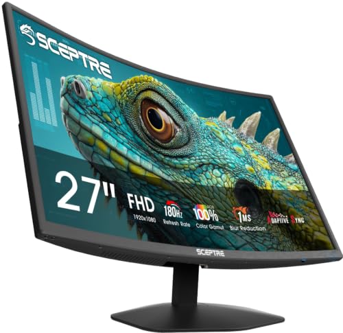 Image of New! Sceptre Curved 27-inch Prime Gaming Monitor DisplayPort x2 180Hz HDMI x2 180Hz 1500R 1ms Build-in Speakers, Machine Black 2027 (C275B-FW180T Series)