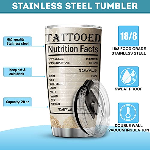 Zoxix Tattooed Nutrition Facts Tumbler Cup With Lid 20Oz Tattoo Girl Art Christian Monarch Butterfly Flower Floral Vintage Coffee Mug For Tattoo Lovers Gifts Insulated Cups #TOP6