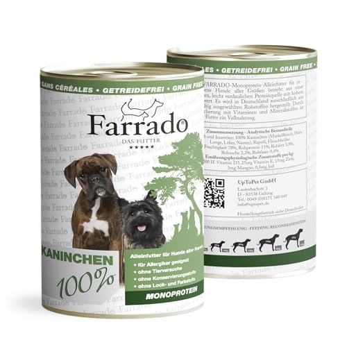 Farrado I Premium Nassfutter getreidefrei für Ihren Hund – Kaninchen 400g I hypoallergenes Hundefutter für alle ausgewachsenen Rassen