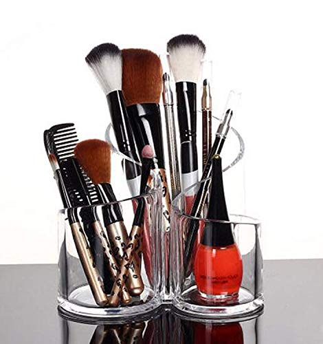 Image of Acrylic Makeup Brush Holder 3 Compartment Cosmetic Organizer for Brushes, Comb, Eyeliner, Lipstick & Stationery | Transparent Vanity Storage Box for Dressing Table & Bathroom