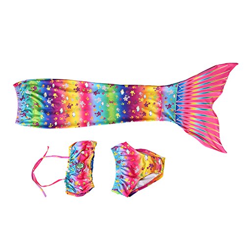 Biquínis de Meninas, Conjunto de biquíni rabo de peixe, 3pcs Conjunto de biquíni de maiô de sereia i