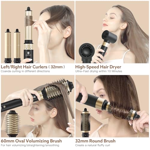 Image of Hot Air Brush Hair Styler, 6 in 1 Hair Dryer Brush Auto Wrap Curlers Frizz-Free Styling Tool for All Hair Types Fast Drying, Curling, Smoothing, Volumizing & Straightening with Travel Storage Case