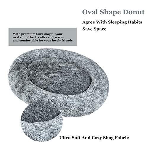 Coohom Oval Calming Donut Cuddler Dog Bed,Shag Faux Fur Cat Bed Washable Round Pillow Pet Bed(30"/36"/43") For Small Medium Dogs (Xl(36"X27"X7"), Grey) #TOP1