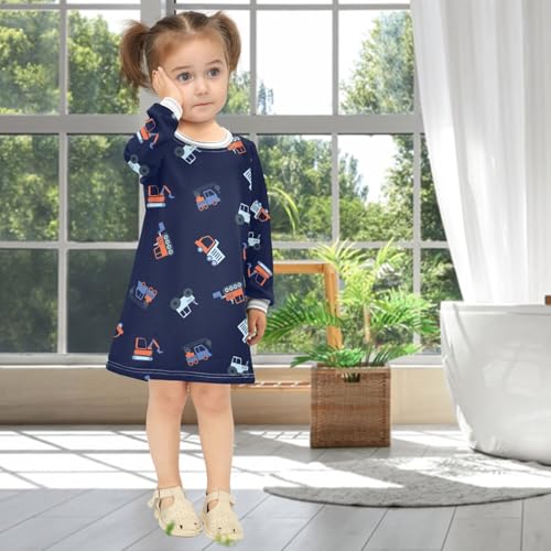 Girls Dresses Toddler Girl Clothes Excavator Car Winter Casual Long Sleeve for Kids 2-8 Years4