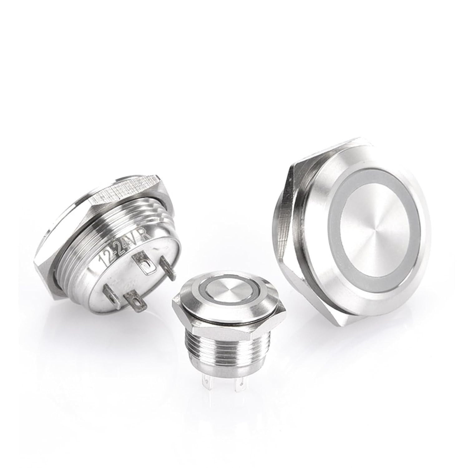 Przełącznik przyciskowy włącznik światła Ultracienki okrągły przycisk resetowania ze stali nierdzewnej czarny 12/16/19/22 mm 1 sztuka (22 mm - srebrny CASE-3-6V)