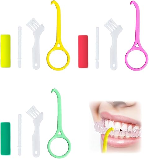 Strumento per Rimozione Allineatori Trasparenti 3PCS Ganci per Kit Rimozione Mascherine Dentali con 3 Colori Diversi Giallo Verde Rosa per Igiene e Portabilità Facile da Usare