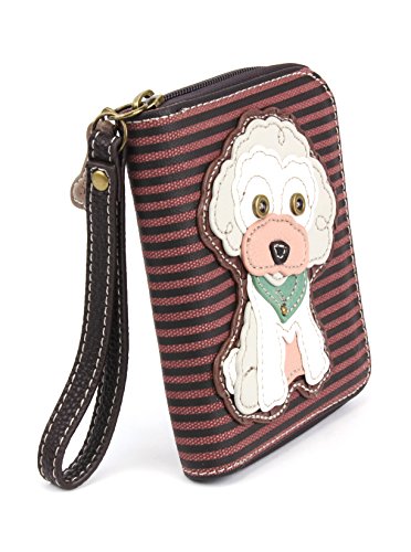 CHALA Poodle Deluxe Zip around Wallet in Mauve Stripe Pattern (Poodle)2