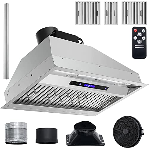 VEVOR Insert Range Hood, 800CFM 3-Speed, 36 Inch Stainless Steel Built-in Kitchen Vent with Push Button Control LED Lights Baffle Filters, Ducted/Ductless Convertible, ETL Listed…