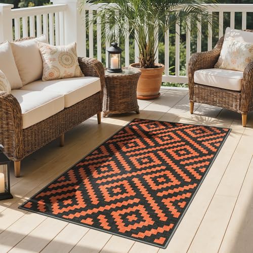 Image of GENIMO Fall Decor Outdoor Rug 3'x5' for Porch, Plastic Door Mat Orange Noir