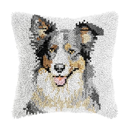 bositigo Dog Latch Hook Pillow Kit for Adults & Kids, DIY Pre-Printed Canvas Craft, 17x84 Inch Decorative Cover for Sofa Cushions, Bedroom Decor (Dog Pattern 68)
