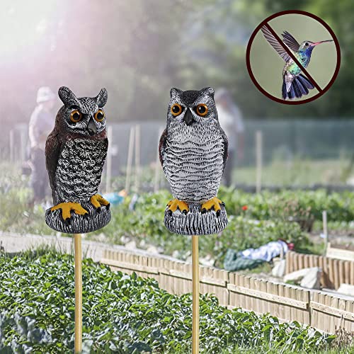 Hausse 2 Pack Fake Owl Decoy Bird Scarecrow Sculpture, Plastic Horned Owl Bird Deterrents with Yellow Claws, Garden Protectors, Large Nature Enemy Pest Repellent for Outdoor Garden Yard - Image 3