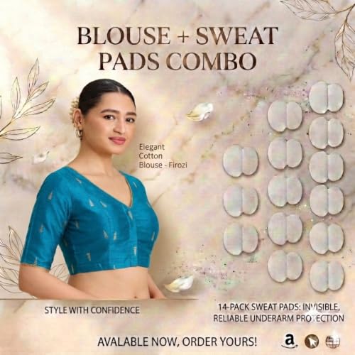 Image of Studio Shringaar Women's Handloom Cotton Silk Readymade Saree Blouse with Underarm Sweat Pads (Pack of 14 Pads)